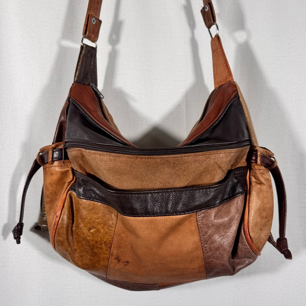 Vintage Slouchy Leather Patchwork Crossbody Bag - Picture 1 of 10